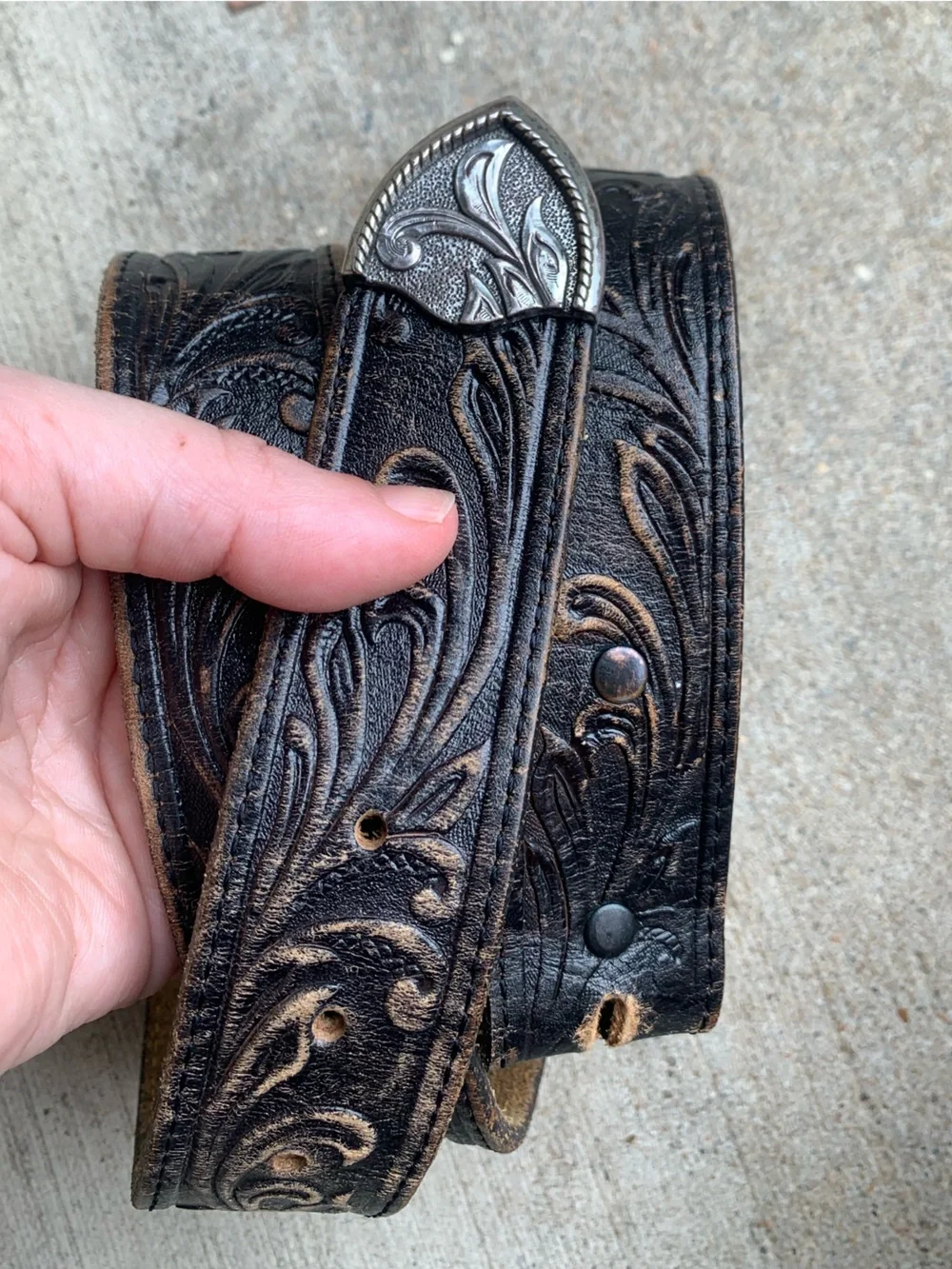 Vintage Tony Lama Brown Western Leather Belt w/o buckle
